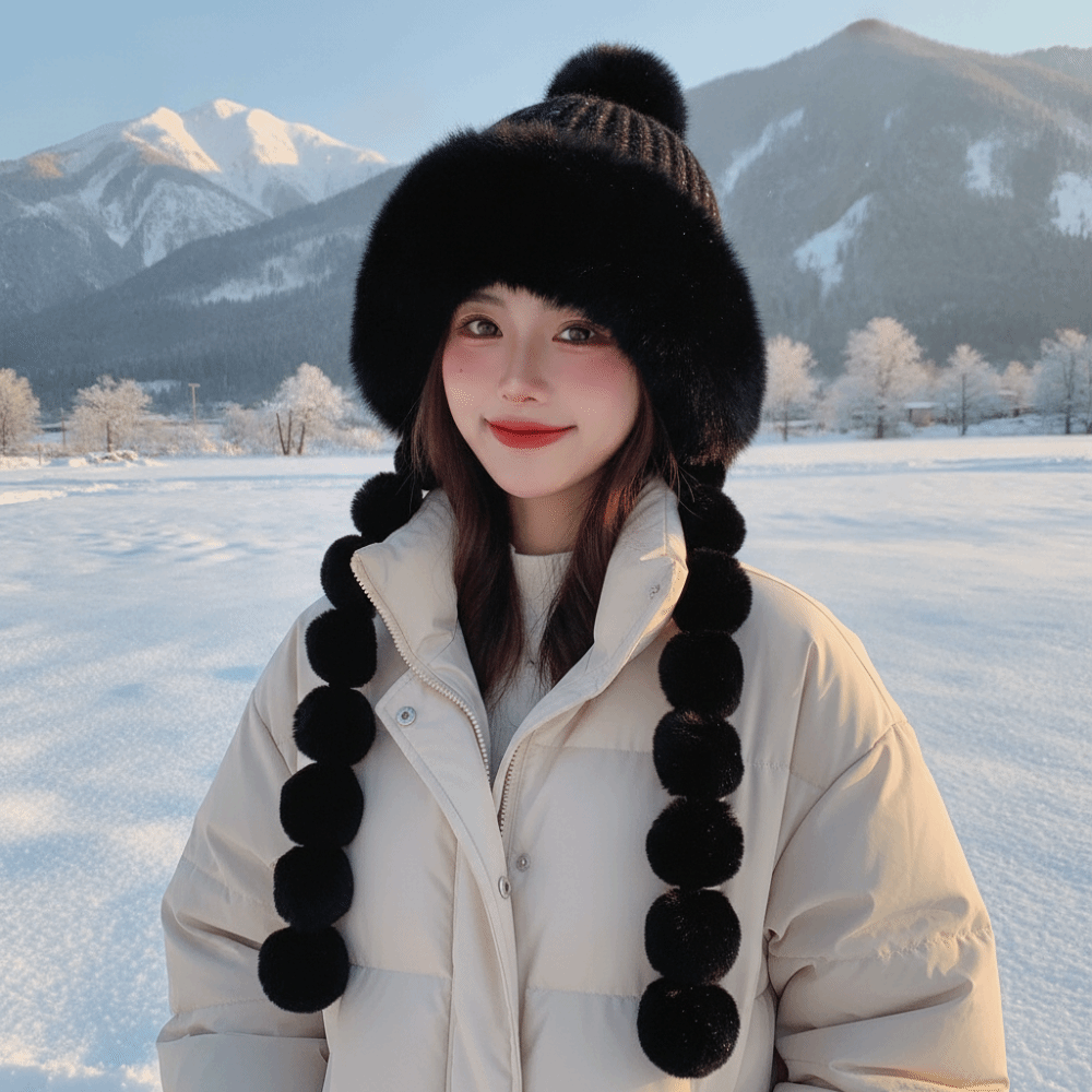 Fleece Lined Pompom Braids Hat - огляд і ціна Trapper Hat Ear Flap